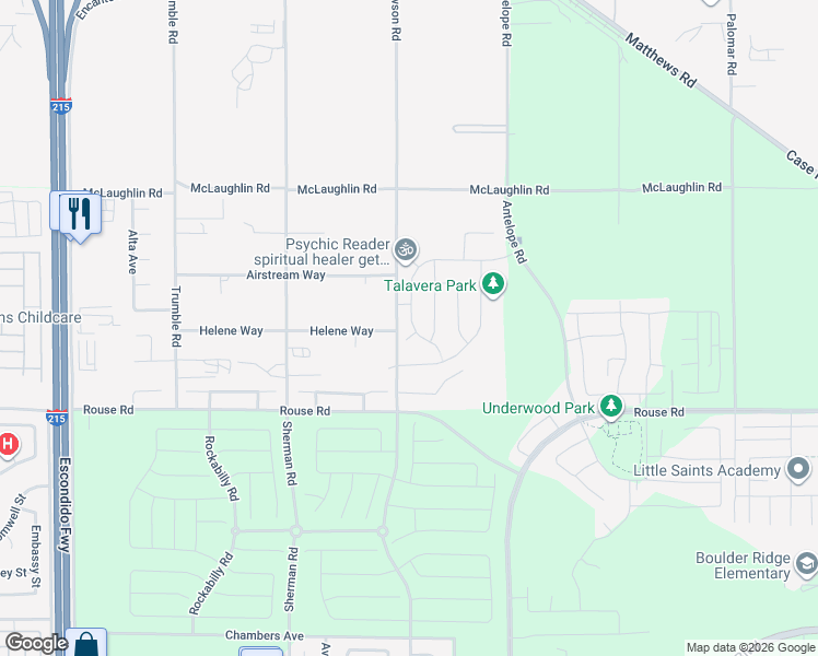 map of restaurants, bars, coffee shops, grocery stores, and more near 26871 Dawson Road in Menifee