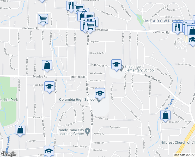 map of restaurants, bars, coffee shops, grocery stores, and more near 3408 Homera Place in Decatur