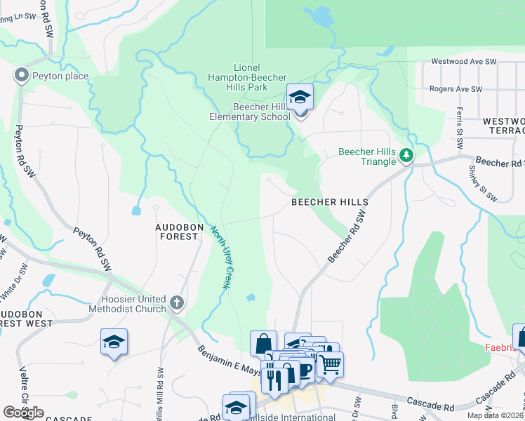 map of restaurants, bars, coffee shops, grocery stores, and more near 2395 Bollingbrook Drive Southwest in Atlanta