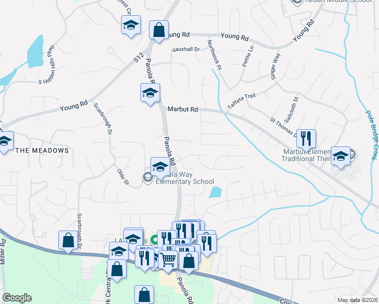 map of restaurants, bars, coffee shops, grocery stores, and more near 5450 Forest Pines Drive in Lithonia
