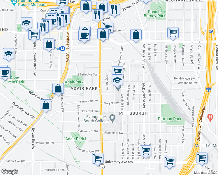 map of restaurants, bars, coffee shops, grocery stores, and more near 575 Rockwell Street Southwest in Atlanta
