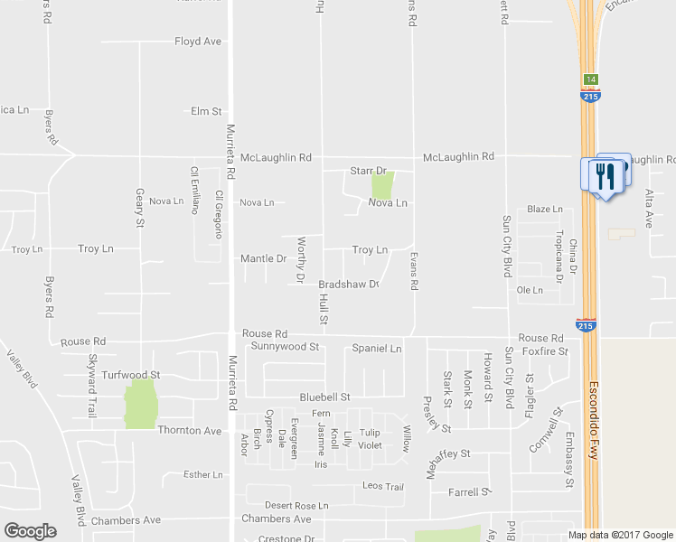 map of restaurants, bars, coffee shops, grocery stores, and more near 26807 Wilkes Drive in Menifee