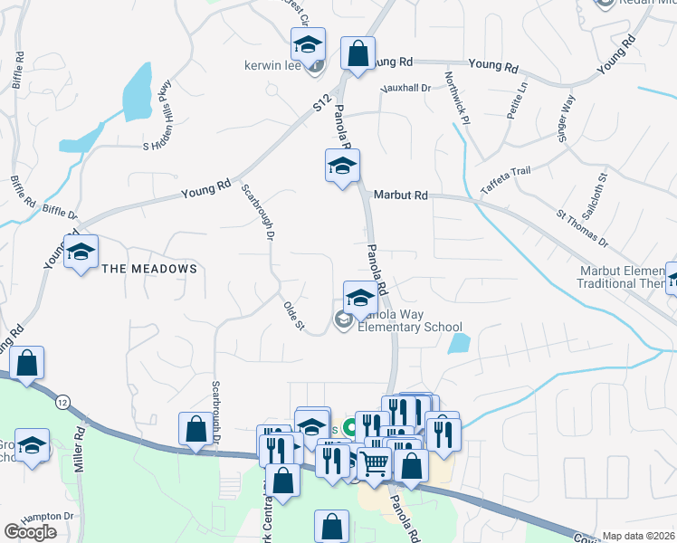 map of restaurants, bars, coffee shops, grocery stores, and more near 2108 Panola Way Court in Lithonia