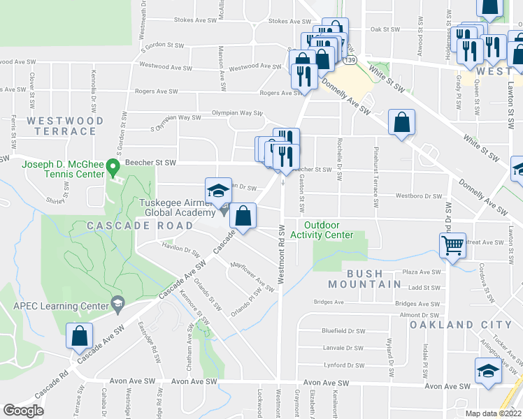 map of restaurants, bars, coffee shops, grocery stores, and more near 838 Cascade Avenue Southwest in Atlanta