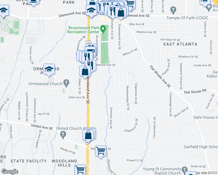 map of restaurants, bars, coffee shops, grocery stores, and more near 839 Gresham Avenue Southeast in Atlanta