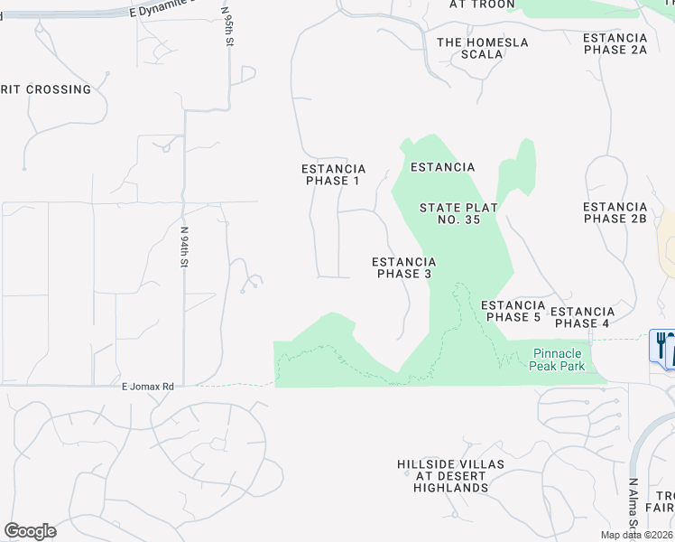 map of restaurants, bars, coffee shops, grocery stores, and more near 27153 North 96th Way in Scottsdale
