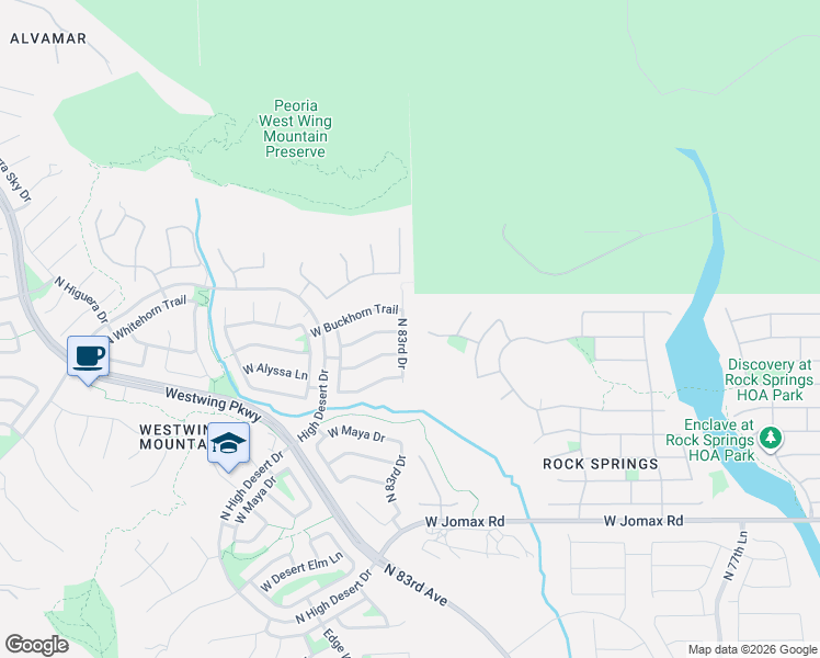 map of restaurants, bars, coffee shops, grocery stores, and more near 8332 West Buckhorn Trail in Peoria