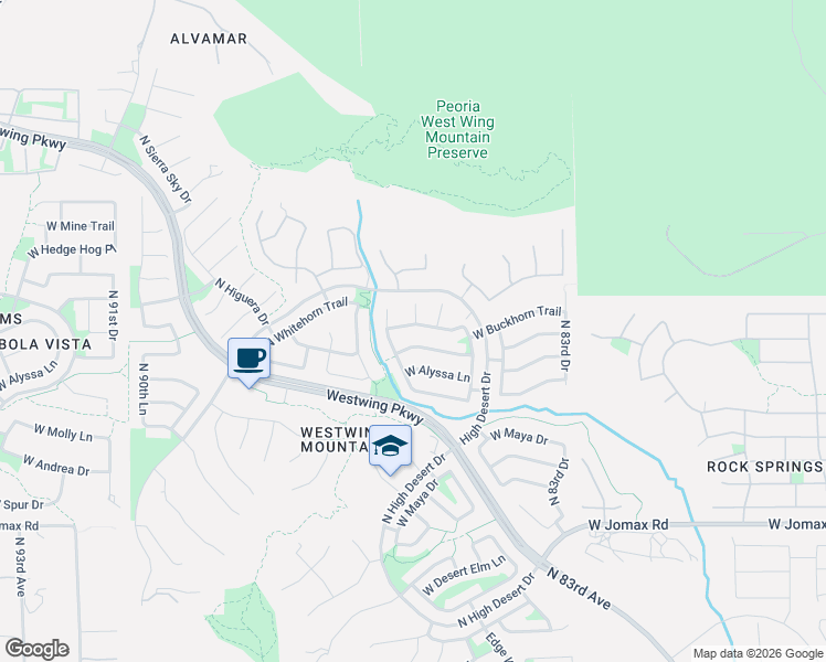 map of restaurants, bars, coffee shops, grocery stores, and more near 27373 North 85th Drive in Peoria