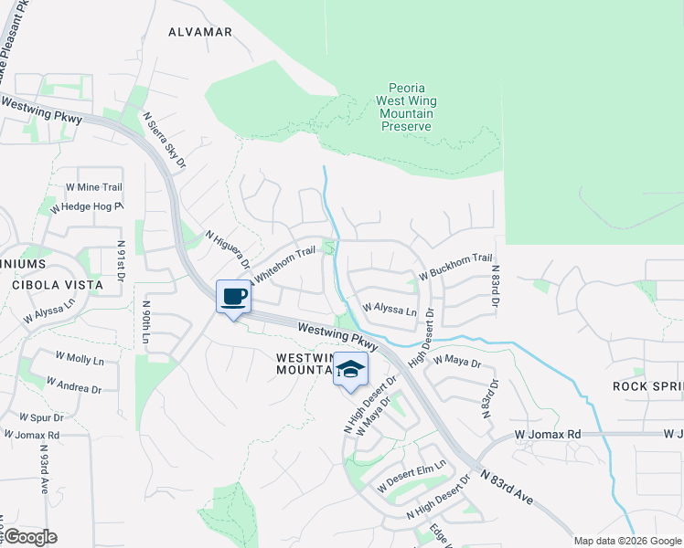 map of restaurants, bars, coffee shops, grocery stores, and more near 27349 North 86th Avenue in Peoria