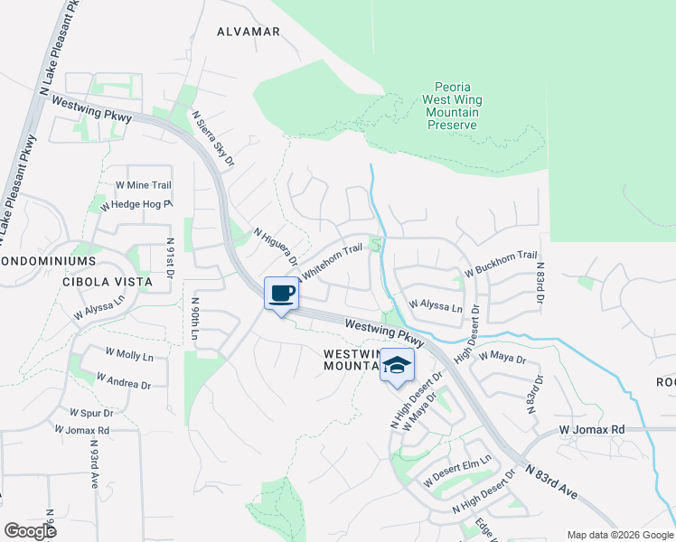 map of restaurants, bars, coffee shops, grocery stores, and more near 27327 North Whitehorn Trail in Peoria