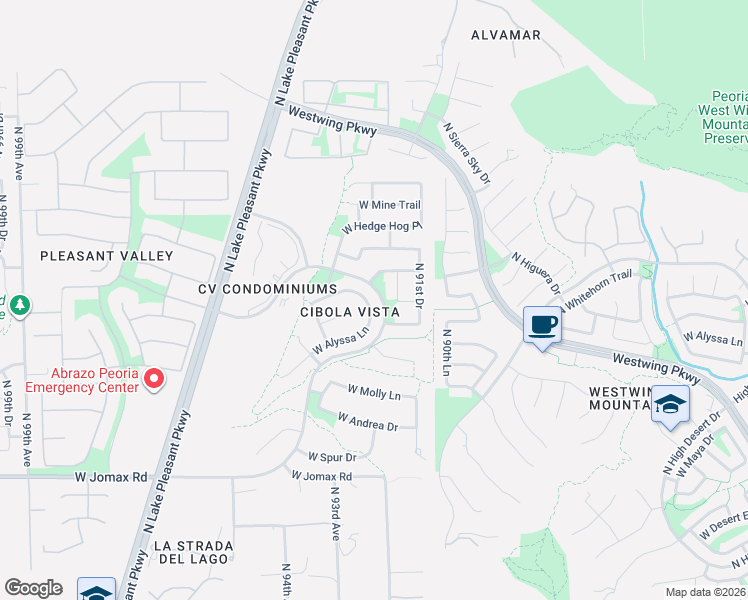 map of restaurants, bars, coffee shops, grocery stores, and more near 9216 West Pinnacle Vista Drive in Peoria