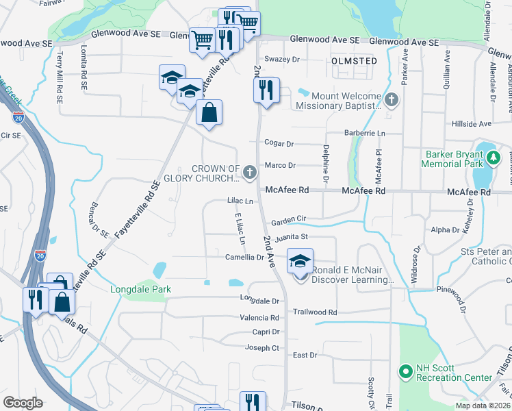 map of restaurants, bars, coffee shops, grocery stores, and more near 1983 Lilac Lane in Decatur