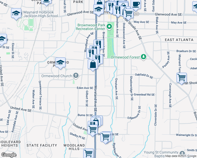 map of restaurants, bars, coffee shops, grocery stores, and more near in Atlanta