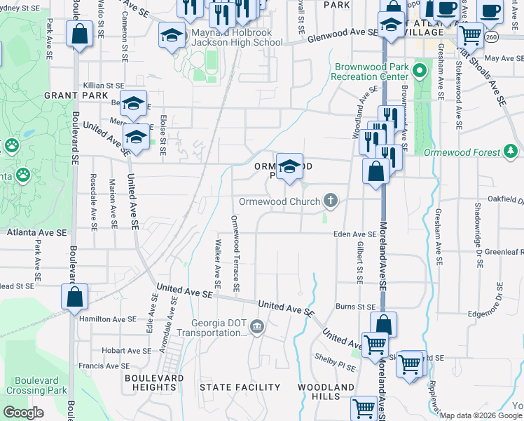 map of restaurants, bars, coffee shops, grocery stores, and more near 947 Delmar Avenue Southeast in Atlanta
