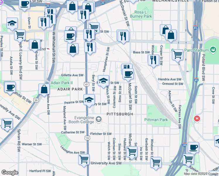 map of restaurants, bars, coffee shops, grocery stores, and more near 515 Cohen Street Southwest in Atlanta