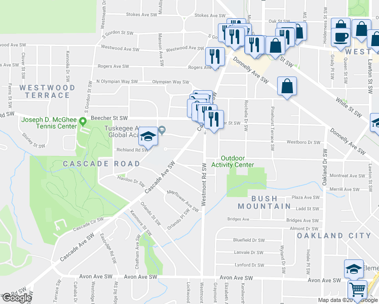 map of restaurants, bars, coffee shops, grocery stores, and more near 838 Cascade Avenue Southwest in Atlanta