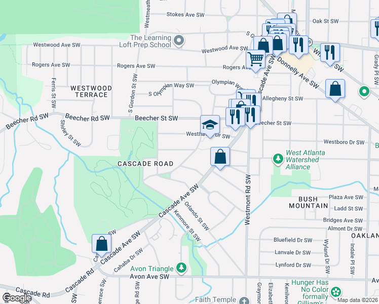 map of restaurants, bars, coffee shops, grocery stores, and more near 1673 Richland Road Southwest in Atlanta