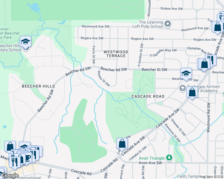 map of restaurants, bars, coffee shops, grocery stores, and more near 1985 Shirley Street Southwest in Atlanta