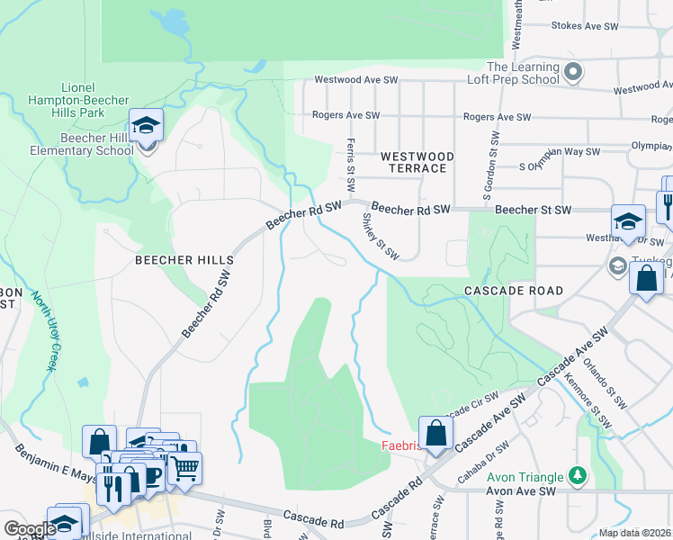 map of restaurants, bars, coffee shops, grocery stores, and more near 2019 Rector Drive Southwest in Atlanta