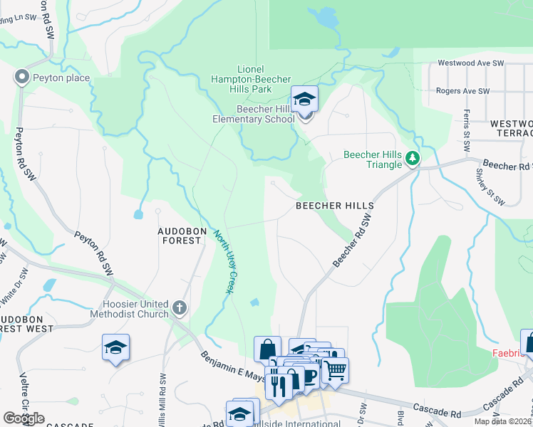 map of restaurants, bars, coffee shops, grocery stores, and more near 2395 Bollingbrook Drive Southwest in Atlanta