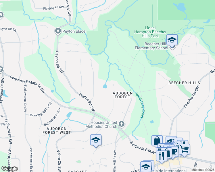 map of restaurants, bars, coffee shops, grocery stores, and more near 878 Falcon Dr SW in Atlanta
