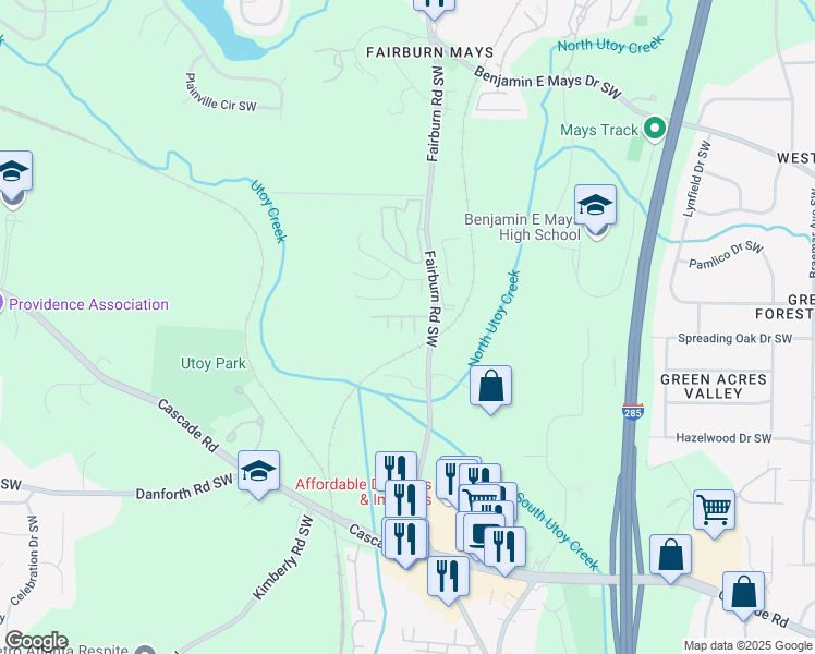 map of restaurants, bars, coffee shops, grocery stores, and more near 3786 Mays Court Southwest in Atlanta