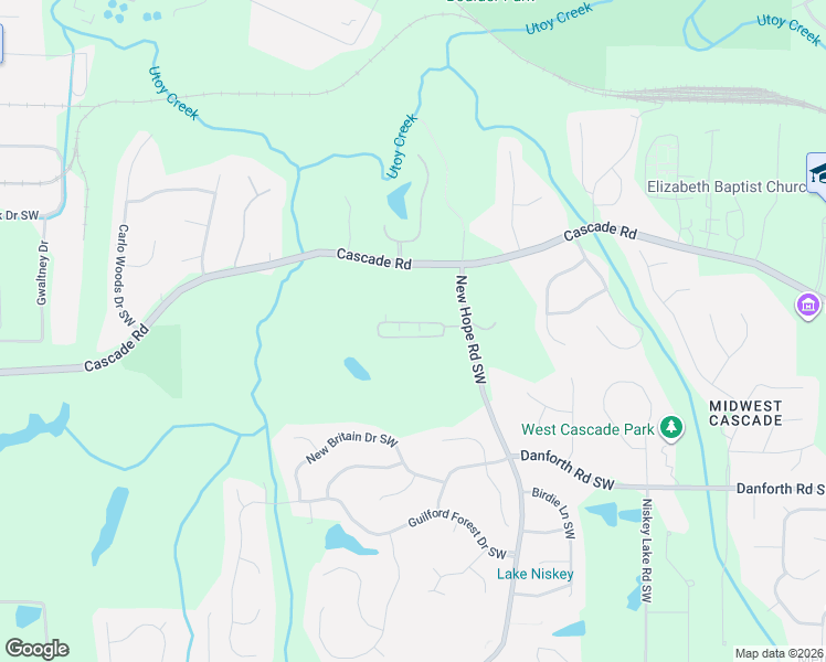 map of restaurants, bars, coffee shops, grocery stores, and more near 132 Cottesford Drive Southwest in Atlanta