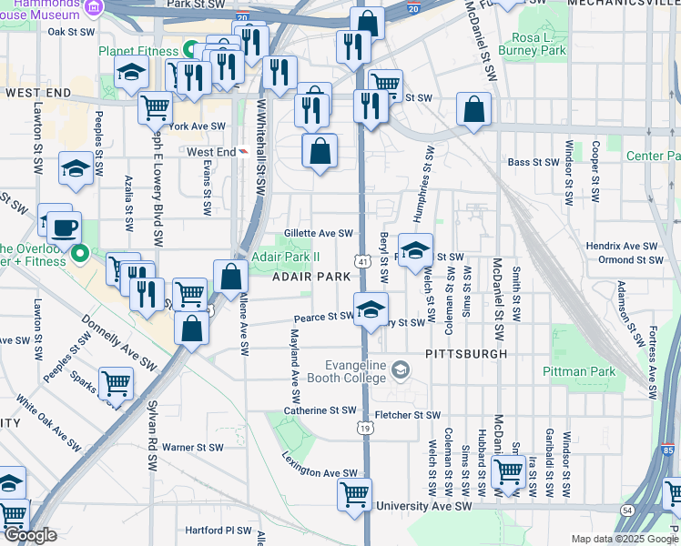 map of restaurants, bars, coffee shops, grocery stores, and more near 868 Oakhill Avenue Southwest in Atlanta