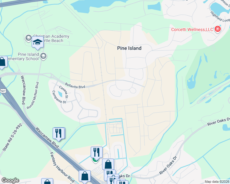 map of restaurants, bars, coffee shops, grocery stores, and more near 1000 Caprisia Loop in Myrtle Beach