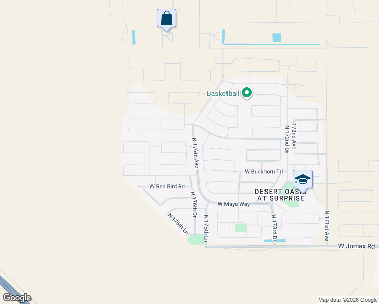 map of restaurants, bars, coffee shops, grocery stores, and more near 27371 North 176th Drive in Surprise