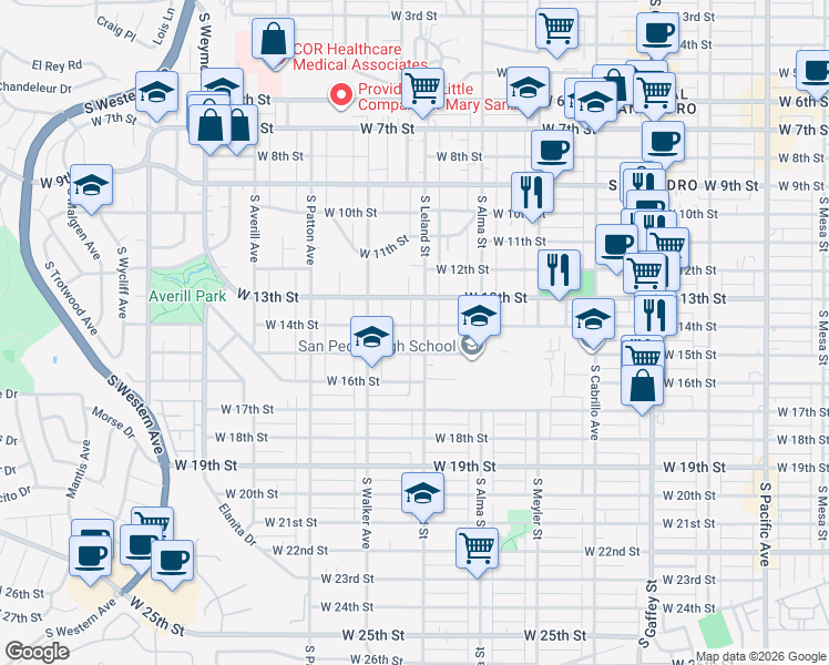 map of restaurants, bars, coffee shops, grocery stores, and more near 1143 West 13th Street in Los Angeles