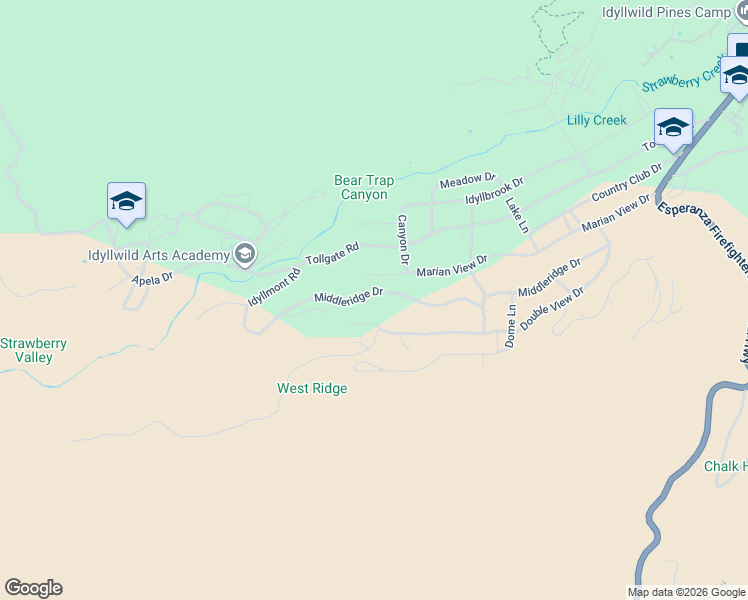 map of restaurants, bars, coffee shops, grocery stores, and more near 53071 Middleridge Drive in Idyllwild-Pine Cove