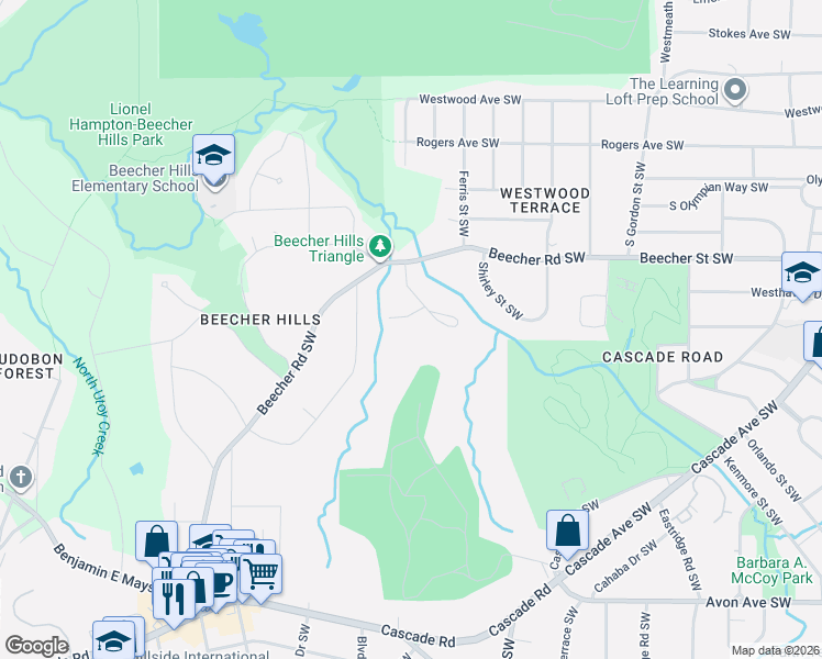 map of restaurants, bars, coffee shops, grocery stores, and more near 2062 Rector Drive Southwest in Atlanta