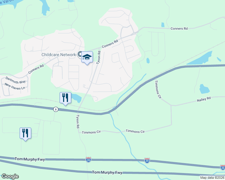 map of restaurants, bars, coffee shops, grocery stores, and more near 1024 Summer Cypress Drive in Villa Rica