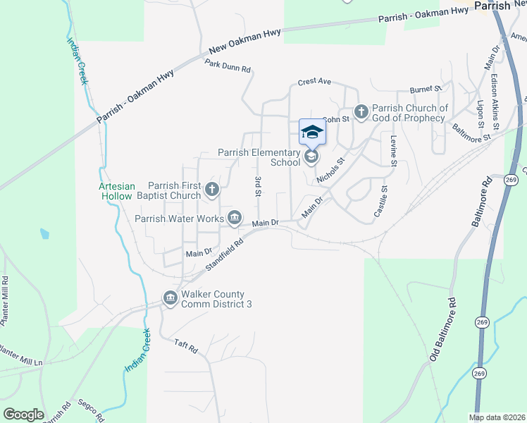 map of restaurants, bars, coffee shops, grocery stores, and more near 32 3rd Street in Parrish
