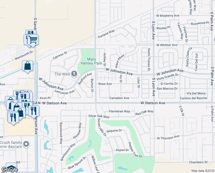 map of restaurants, bars, coffee shops, grocery stores, and more near 1017 Violet Street in Hemet