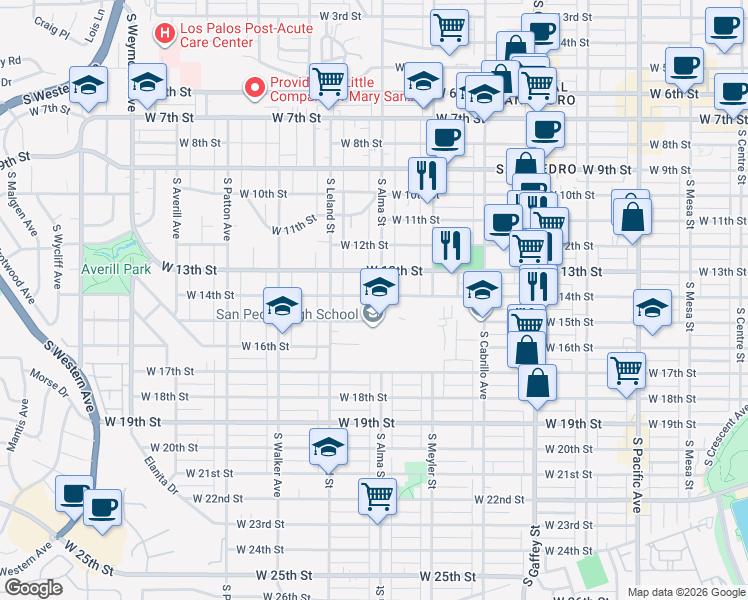 map of restaurants, bars, coffee shops, grocery stores, and more near 1318 South Alma Street in Los Angeles