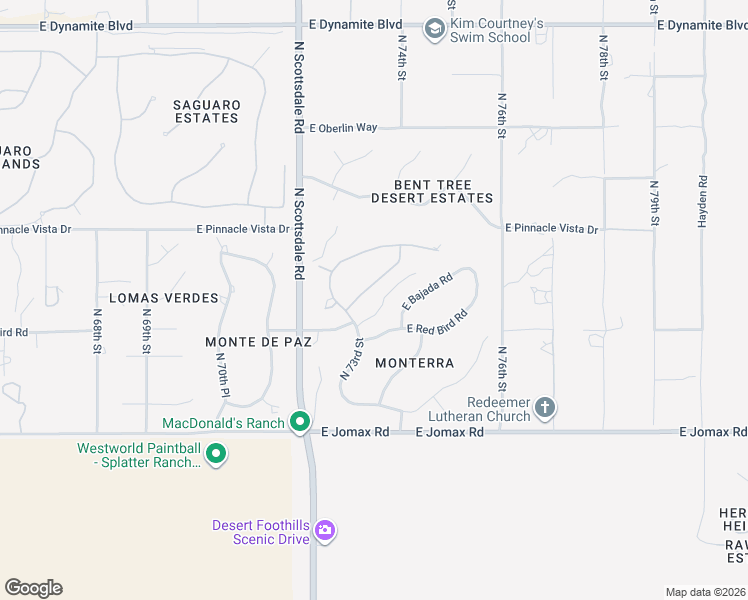 map of restaurants, bars, coffee shops, grocery stores, and more near 7347 East Quail Track Road in Scottsdale