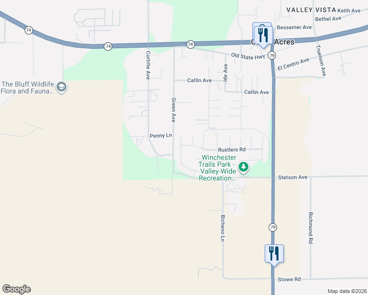 map of restaurants, bars, coffee shops, grocery stores, and more near 26796 Round Up Street in Winchester