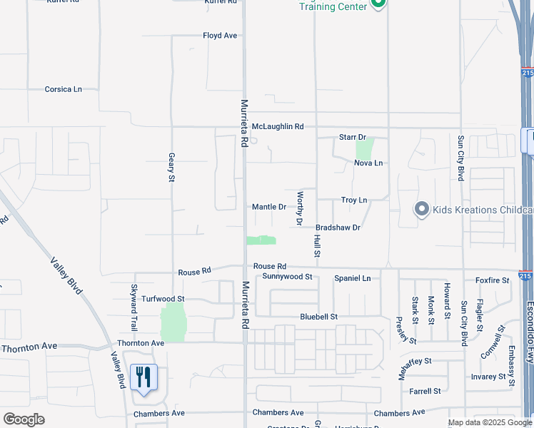 map of restaurants, bars, coffee shops, grocery stores, and more near 26779 Musial Circle in Menifee
