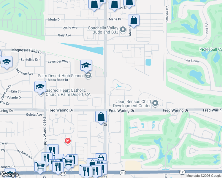 map of restaurants, bars, coffee shops, grocery stores, and more near 43376 Cook Street in Palm Desert