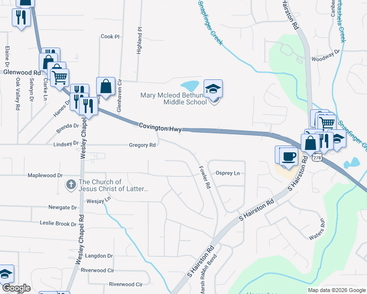 map of restaurants, bars, coffee shops, grocery stores, and more near 1988 Fowler Road in Decatur