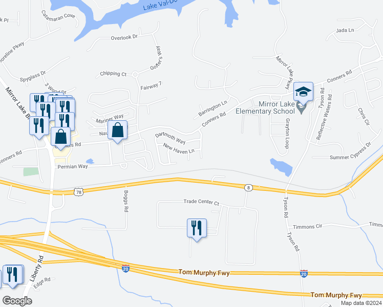 map of restaurants, bars, coffee shops, grocery stores, and more near 5000 Kent Court in Villa Rica