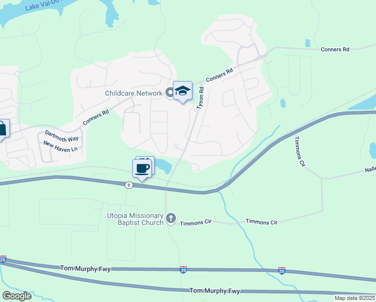 map of restaurants, bars, coffee shops, grocery stores, and more near 1050 Summer Cypress Drive in Villa Rica