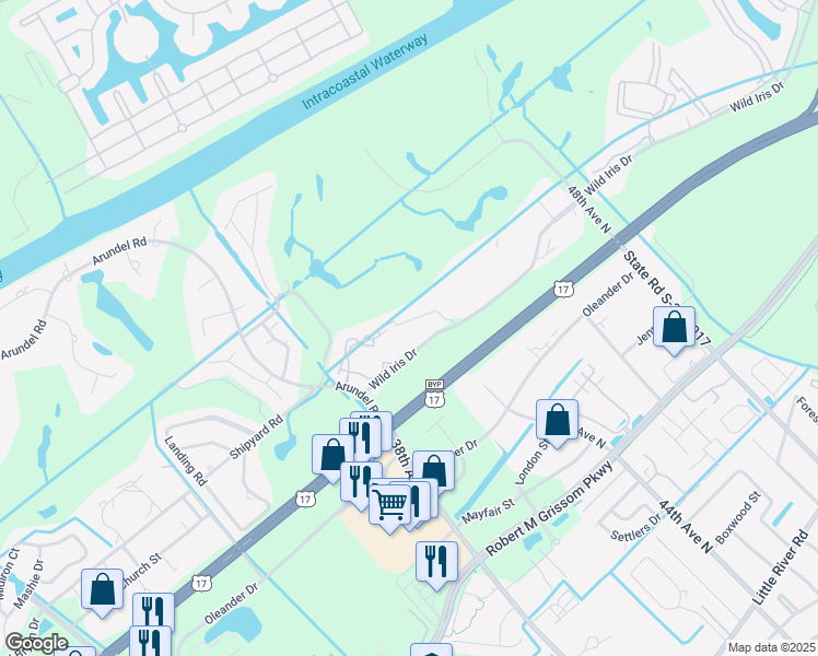 map of restaurants, bars, coffee shops, grocery stores, and more near 4661 Magnolia Street in Myrtle Beach