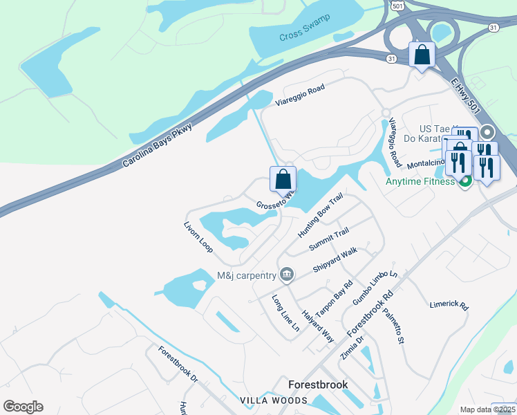 map of restaurants, bars, coffee shops, grocery stores, and more near 5354 Grosseto Way in Myrtle Beach