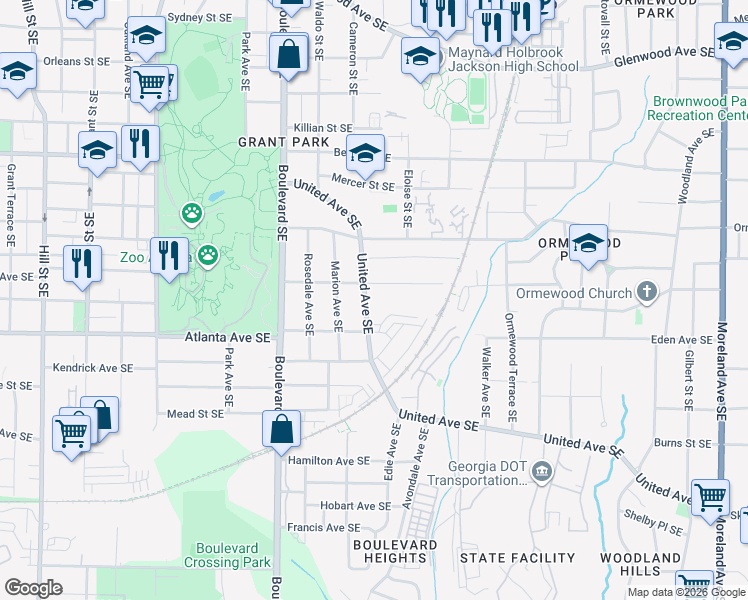map of restaurants, bars, coffee shops, grocery stores, and more near 701 Delmar Avenue Southeast in Atlanta