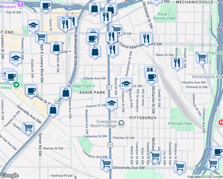 map of restaurants, bars, coffee shops, grocery stores, and more near in Atlanta