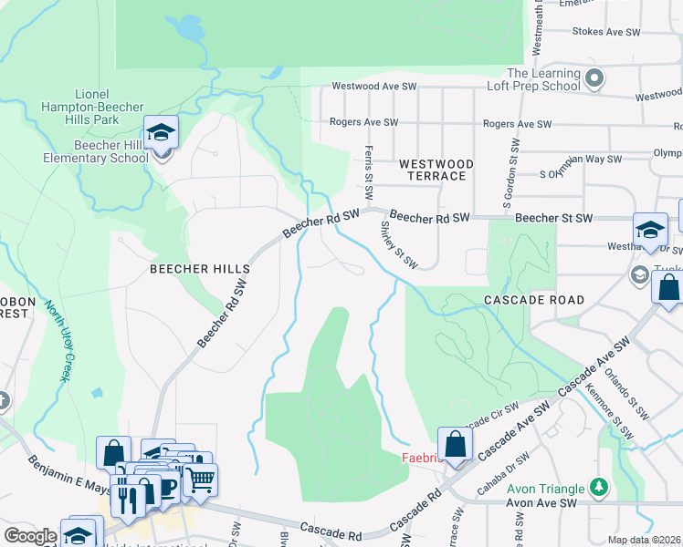 map of restaurants, bars, coffee shops, grocery stores, and more near 2019 Rector Drive Southwest in Atlanta