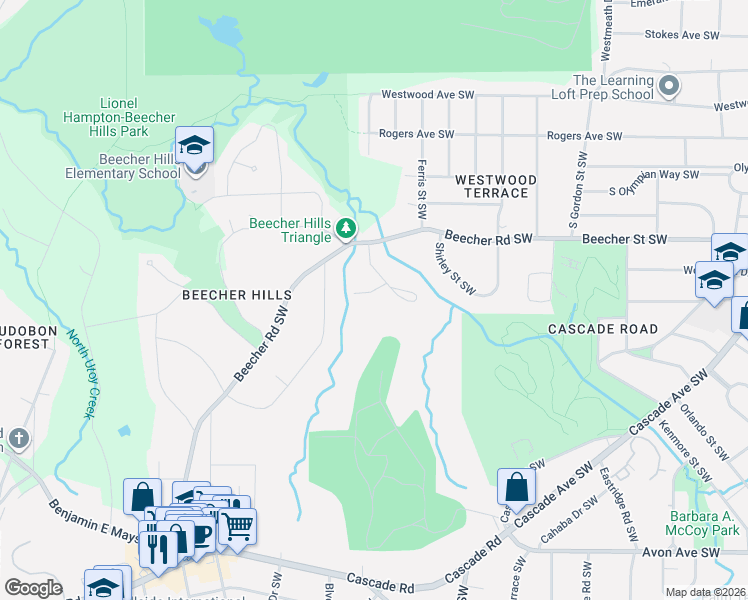 map of restaurants, bars, coffee shops, grocery stores, and more near 2062 Rector Drive Southwest in Atlanta